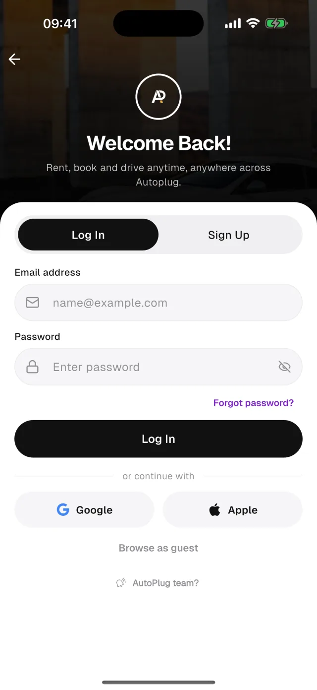 Autoplug sign-in screen